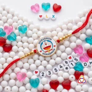 Smiling Doraemon Red Thread Rakhi with Gold Accents (Special Edition)