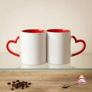 Linked Love Mugs – Intertwined Heart Handle Set (White & Red)
