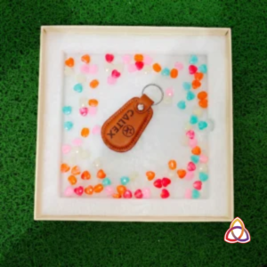 Caltex Stamped Tan Leather Key Fob Gift Set