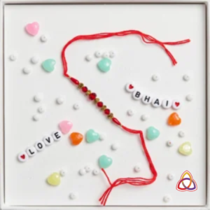 Golden & Ruby Bead Red Rakhi Thread