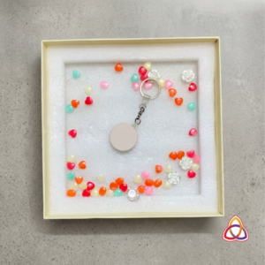 Personalizable Pastel Heart Charm Keychain in a Gem Scatter Gift Box