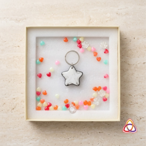 “The White Marbled Star & Colorful Jewel Keychain Presentation Box”