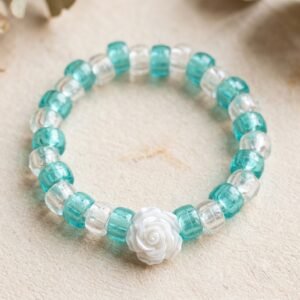 Aqua Bloom Glass-Style Beaded Bracelet