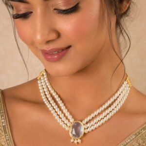 The Aura Oval Crystal & Layered Pearl Necklace