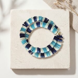 Coastal Blue & White Heishi Hoop Earrings