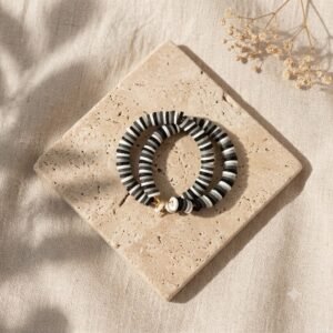 Charcoal & Chalk Beaded Hoop Earrings
