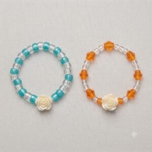 Handcrafted Dual-Tone Beaded Charm Bracelets Set (or “Elegance Rose-Accent Beaded Bracelet Pair”)