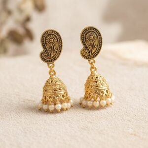 Traditional Golden Paisley Jhumka Earrings