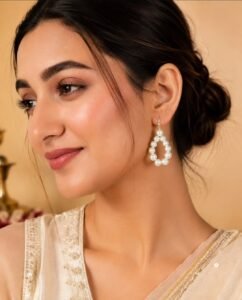 Elegant Pearl Loop Hoop Drop Earrings