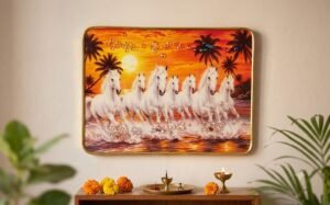 Vastu-Inspiring Seven Running White Horses Framed Wall Art