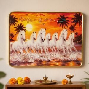 Vastu-Inspiring Seven Running White Horses Framed Wall Art