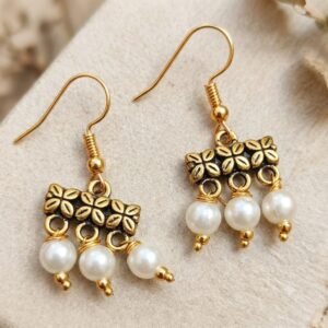 Antique Gold-Tone Floral Pearl Drop Earrings