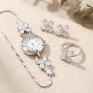 Pastel Butterfly Elegance 3-Piece Jewelry & Watch Set