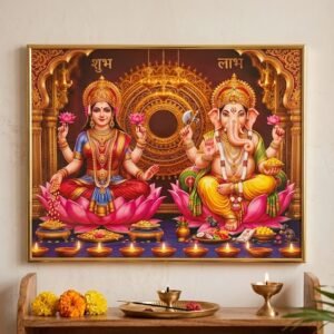 Devi Lakshmi Ganesha With Shubh  Framed Wall Art