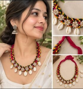 Traditional Bohemian Braided Cotton Neckpiece Set with Cowrie Shells