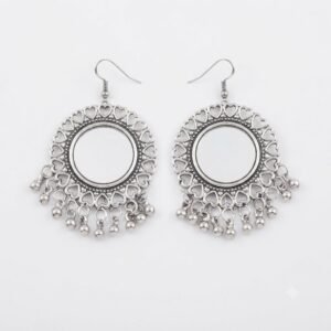 Bohemian Oxidized Silver Mirror-Work Drop Earrings (or “Traditional Tribal Mirror Hangings”)