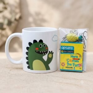 Happy Dinosaur Children’s Ceramic Mug with Crayons Set