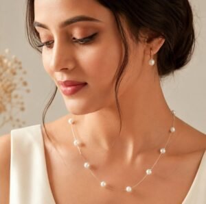 Graceful Pearl Floating Necklace & Drop Earrings Set